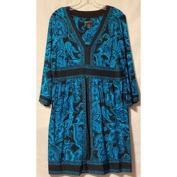 INC Petite Large Paisley Tourqoise and Black Dress - Picture 3 of 12